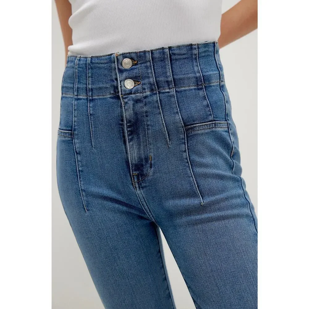 NWT Free People We The Free Jayde Jeans Size 27 High Rise Flare Leg Blue Denim